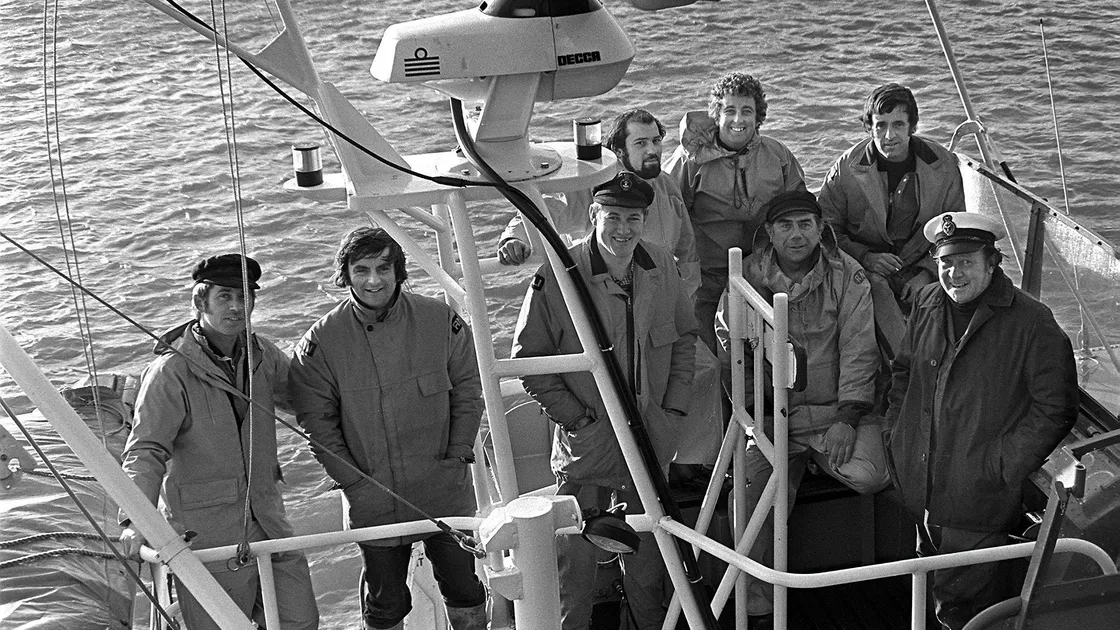 Peter Bougourd, third from right, with his fellow lifeboat crew members after the Bonita rescue in 1981. (32054066)