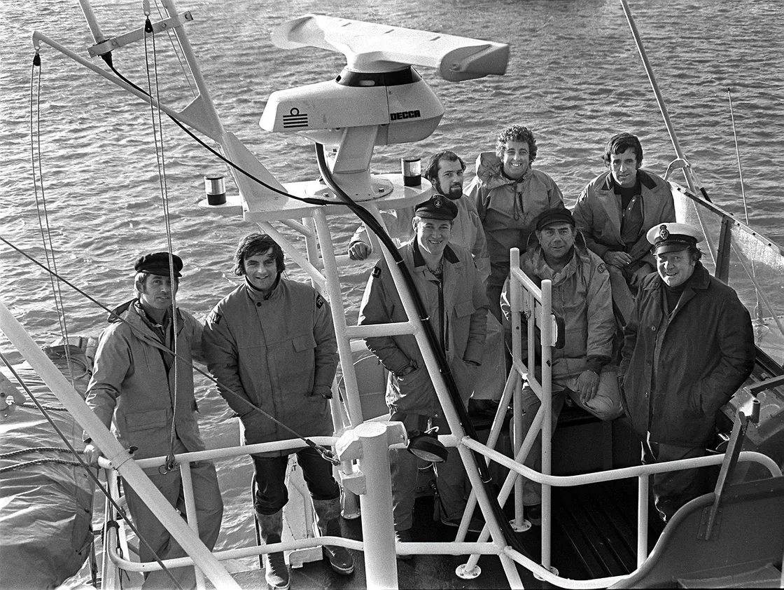 Peter Bougourd, third from right, with his fellow lifeboat crew members after the Bonita rescue in 1981. (32054066)
