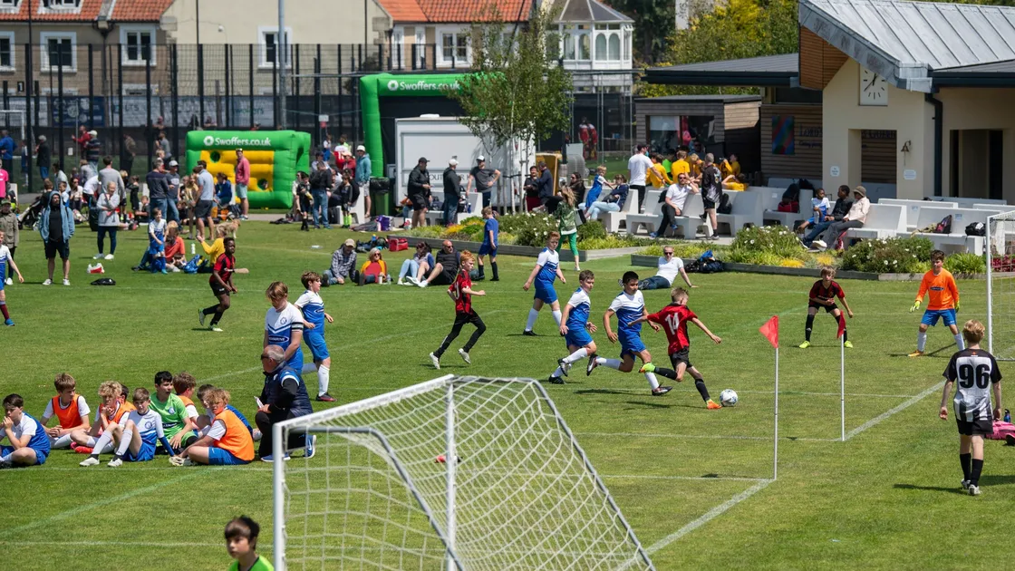 The grass pitch at the KGV where Manzur Rangers will play in the FNB Priaulx League hosted the popular Rangers’ Super Sevens Youth Football Festival over the weekend. (Picture by Andrew Le Poidevin, 29606305)