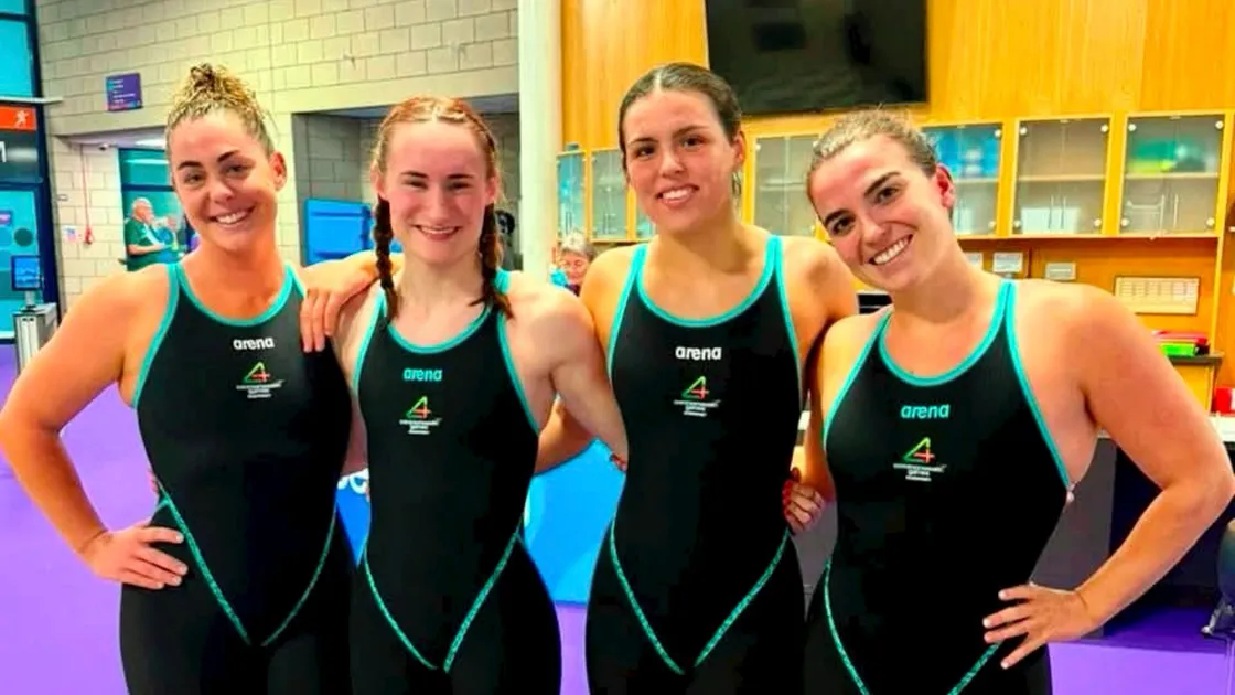 The record-breaking Guernsey women’s 4x100m freestyle relay team who swam in the final. Left to right: Tatiana Tostevin, Emma Bourgaize, Tallulah-Mae Rautenbach and Orla Rabey.