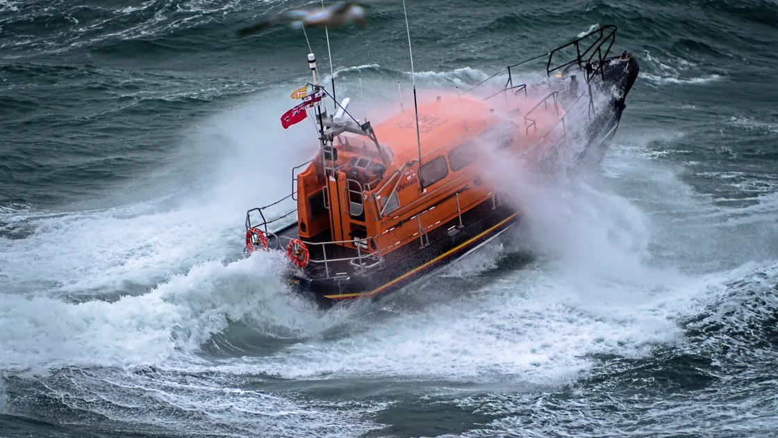 Swanage Shannon-class lifeboat George Thomas Lacy during a rough weather training exercise