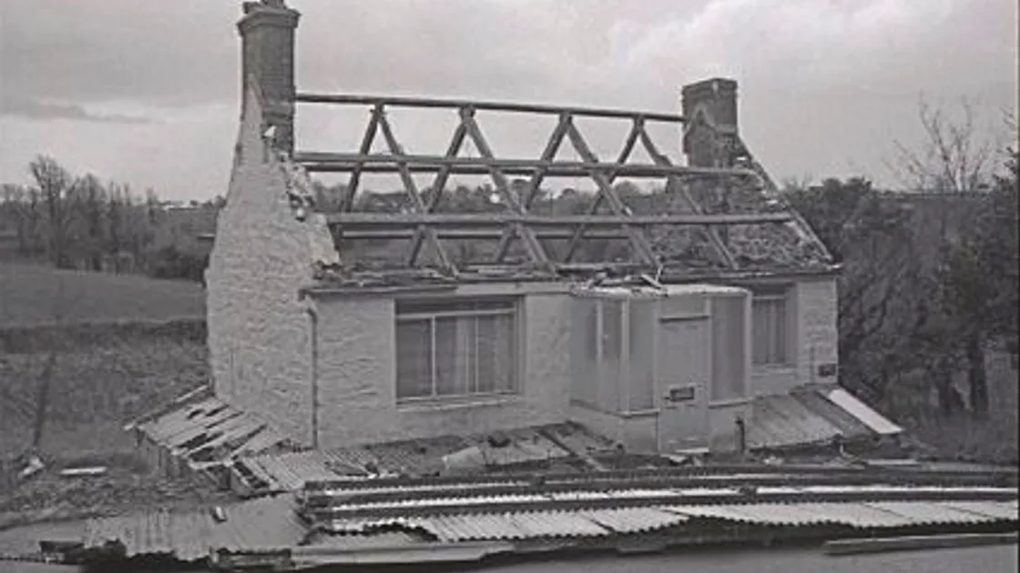 No.3 – The Burns Day storm of 1990 tore the corrugated roof off this cottage at Les Vauxbelets, which was used by members of the astronomy section of La Societe Guernesiaise to store telescopes and other equipment. They ‘would not have had much trouble stargazing on Thursday night’ our caption quipped