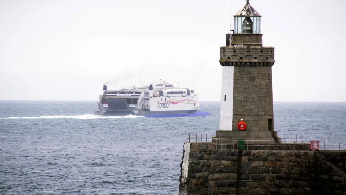 Condor Voyager’s first commercial journey to Guernsey was planned for Monday. But for some reason the ferry did not dock here, leaving passengers and vehicles stranded. (Picture by Tony Rive)