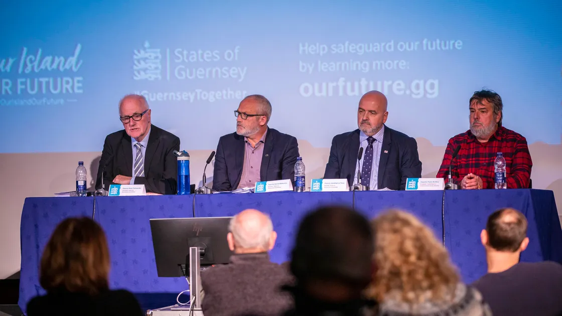 Left to right: Policy & Resources president Peter Ferbrache, P&R members David Mahoney and Jonathan Le Tocq, and Employment & Social Security president Peter Roffey. (Picture by Peter Frankland, 31518934)
