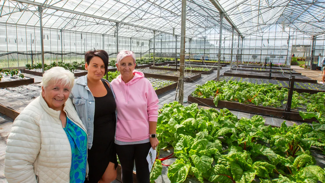 Left to right, Ann Brown, Becks Poat and Debbie Remfrey with some of the produce grown in the glasshouses at Guernsey Prison and used in its kitchens. The annual open day allowed more people to view this year. (Pictures by Karl Dorfner 33397219