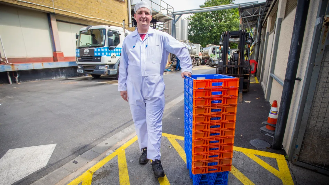 Keiran Queripel at the Guernsey Dairy where 1,000 milk crates have gone missing. (Picture by Sophie Rabey, 28368619)