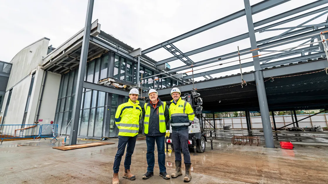Media were updated on the progress of construction at Les Ozouets Campus with, from left, Ash Dupre, head of education capital projects, David Gausden from Design Engine Architects, and senior construction leader at Rok David McLeish. (Pictures by Sophie Rabey, 34529553)