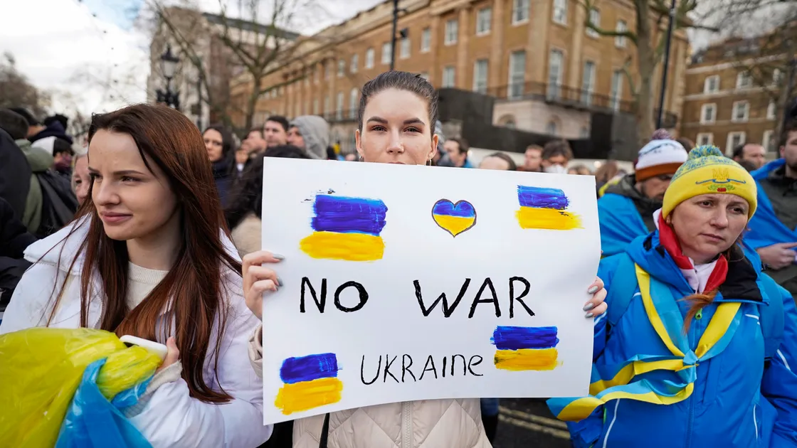 Ukrainians hold a protest against the Russian invasion of their country outside Downing Street yesterday. (Picture by PA News)