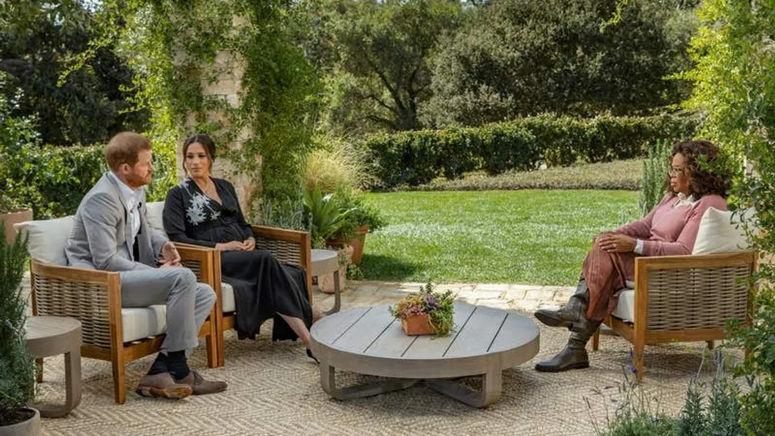 The Duke and Duchess of Sussex being interviewed by Oprah Winfrey.