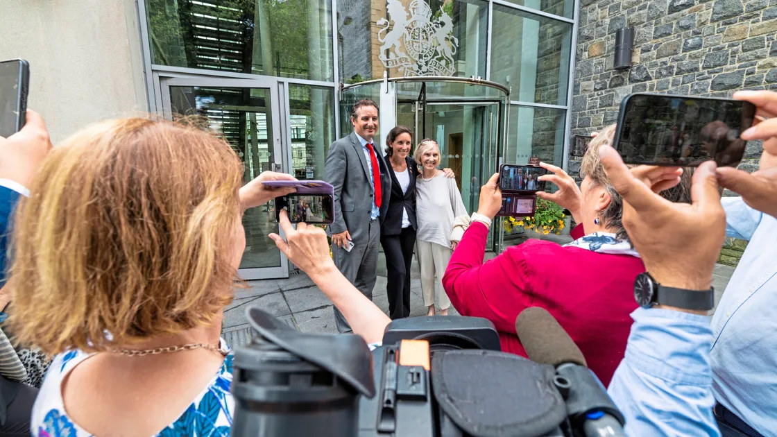 Deputy de Sausmarez on the steps of the Royal Court yesterday.