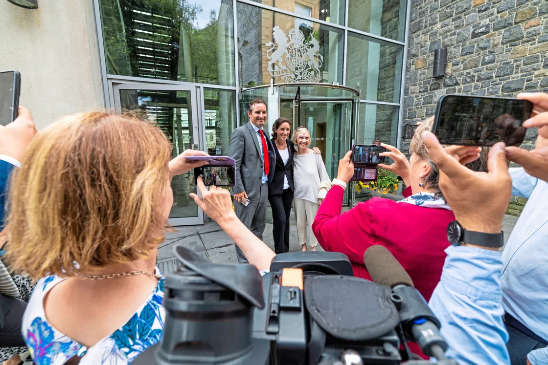 Deputy de Sausmarez on the steps of the Royal Court yesterday.