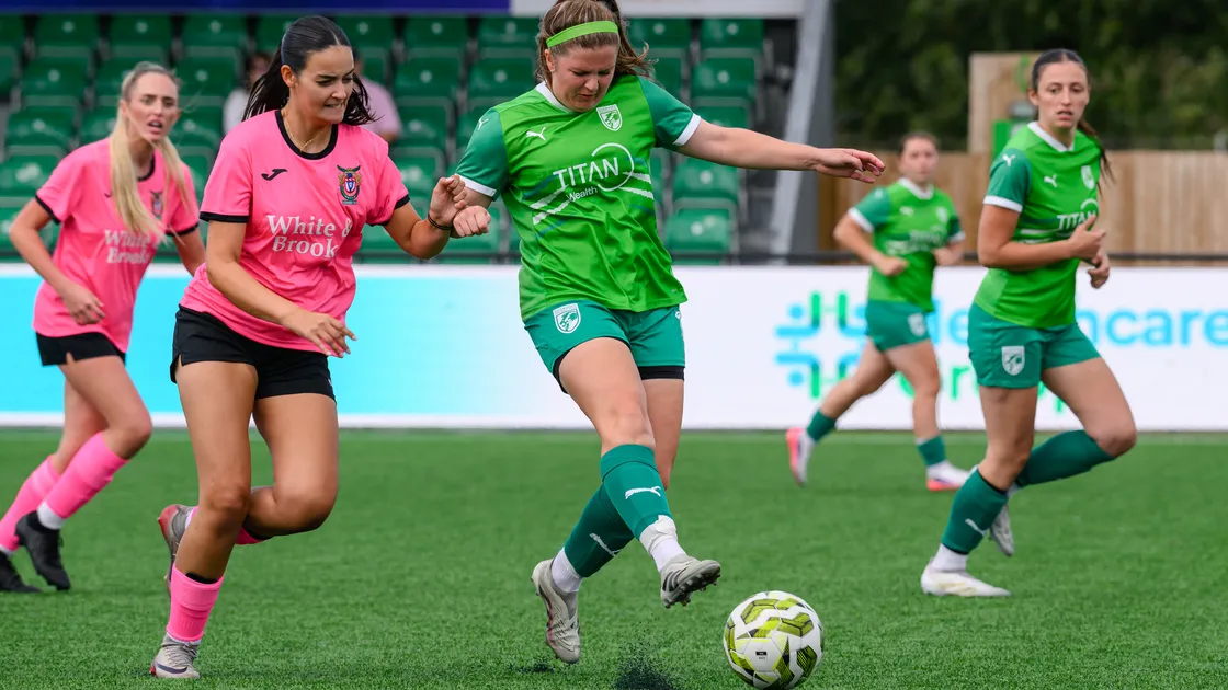 Donna Gallienne on the ball for GFC Women against Bognor Regis Town.