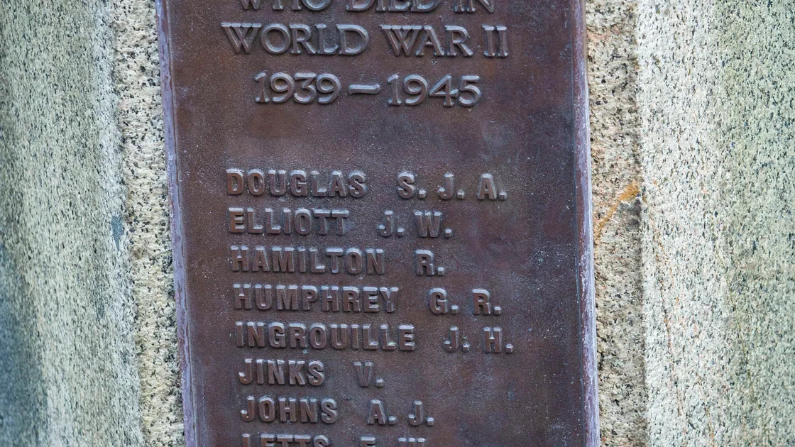 The plaque added to the St Martin's war memorial naming the parishioners who died during the Second World War. (30187612)