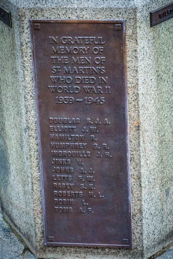 The plaque added to the St Martin's war memorial naming the parishioners who died during the Second World War. (30187612)