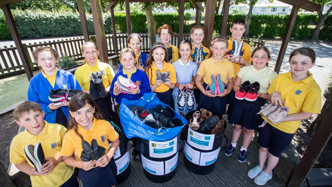 They completed their primary education at St Martin’s last week, but the Year 6 Rights Squad left after taking part in the ShoeShare project partnering with Clarks and Unicef in the initiative. The campaign collects old or unwanted shoes, which are sent for re-use. For every tonne of shoes collected, a donation is made to Unicef which goes towards education programmes around the world. (Picture by Sophie Rabey, 28476633)