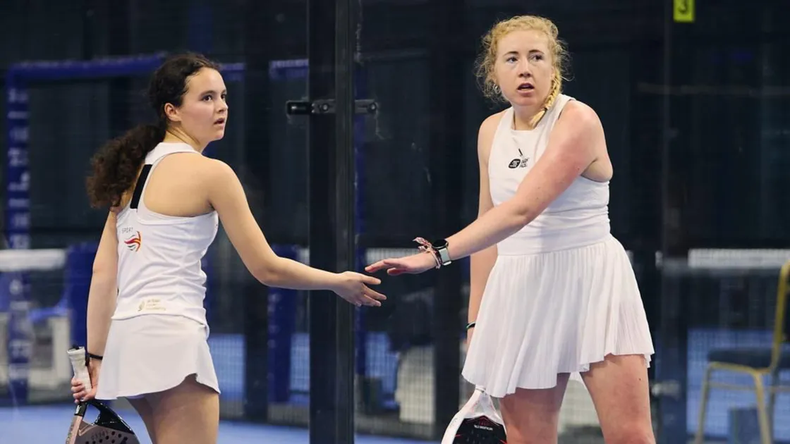 Chloe de la Mare with her playing partner Lisa Phillips in Kazakhstan.