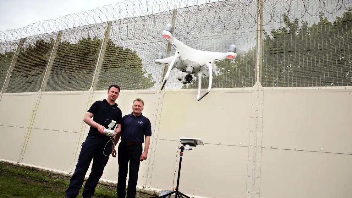 The launch of Sky Fence at Les Nicolles Prison with Richard Gill, left, of Drone Defence, and Alan Drinkwater, of Eclipse Digital Solutions. (Picture by Peter Frankland, 18191140)