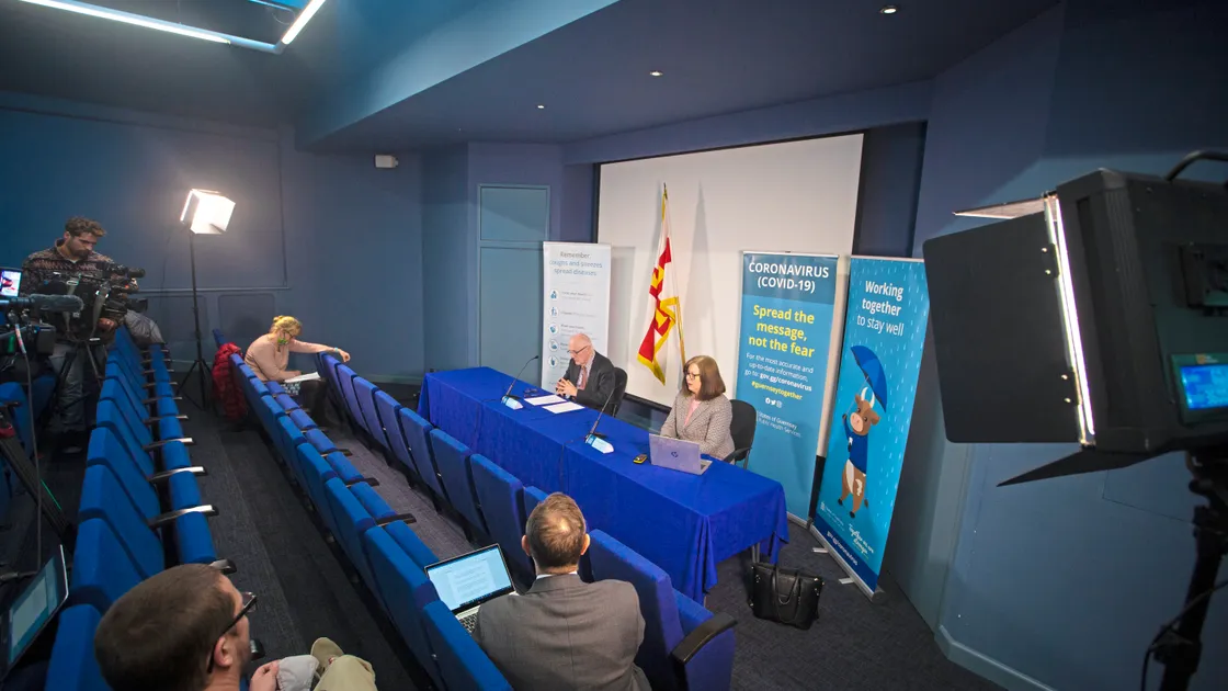 Covid press conference at Candie Museum Lecture Theatre. (Picture By Peter Frankland, 30483244)