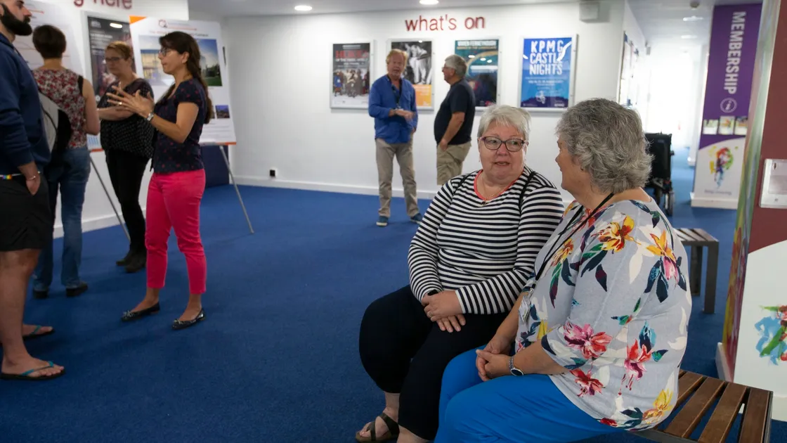  Diane Mitchell, left, a former education director in Portsmouth and Bournemouth tells ESC member Deputy Sue Aldwell she likes its plans. (29723609)