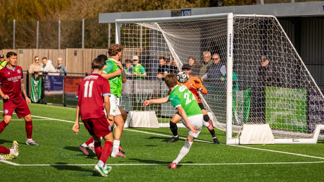 Energetic Fin Patterson pops up with a shot on the Little Common goal.