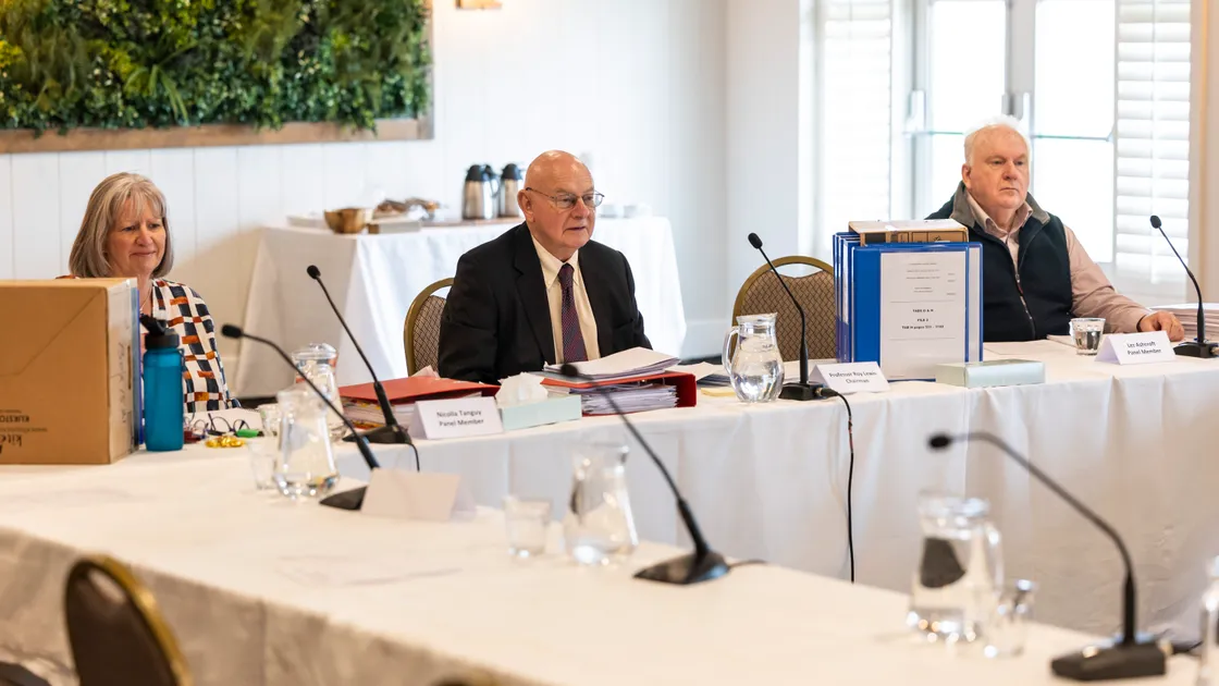 The hearing took place in March at the Peninsula Hotel, after the applicants’ complaints were originally referred to a tribunal – against the States’ wishes – by its own industrial disputes officer in 2022. .Left to right: Nicolla Tanguy (panel member), Professor Roy Lewis (chairman) and Lez Ashcroft (panel member)