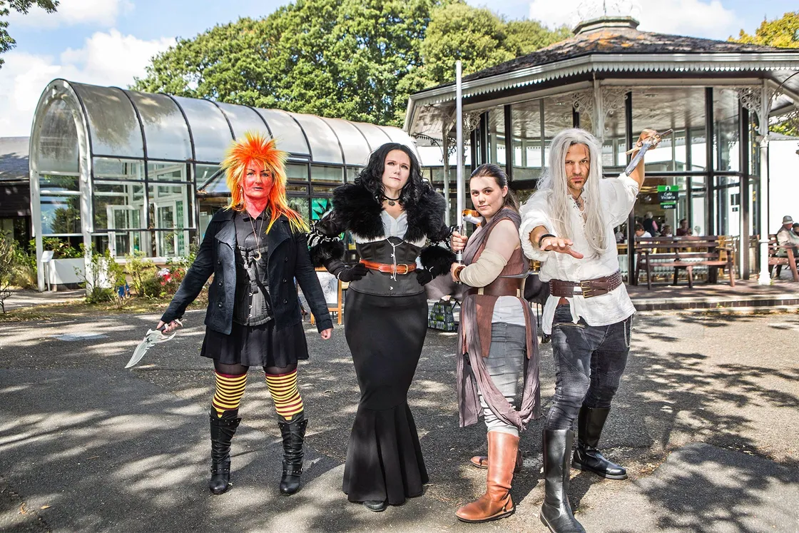 Showing their nerdy side, left to right,  Jenn Long, 36, Rachel Guilbert,35, Chloe Dodd, 20, and Dan Hunter,44, dressed up in their favourite fantasy characters for The Big Geekend event at the Guernsey Museum at Candie. (25725833)