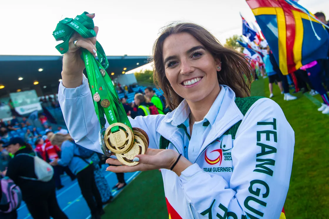 Rabey with the spoils from a glorious week at Guernsey 2023.