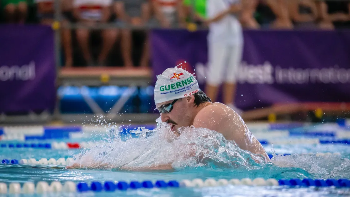 Charlie-Joe Hallett in the pool at this summer's Island Games. (Picture By Peter Frankland, 32814338)