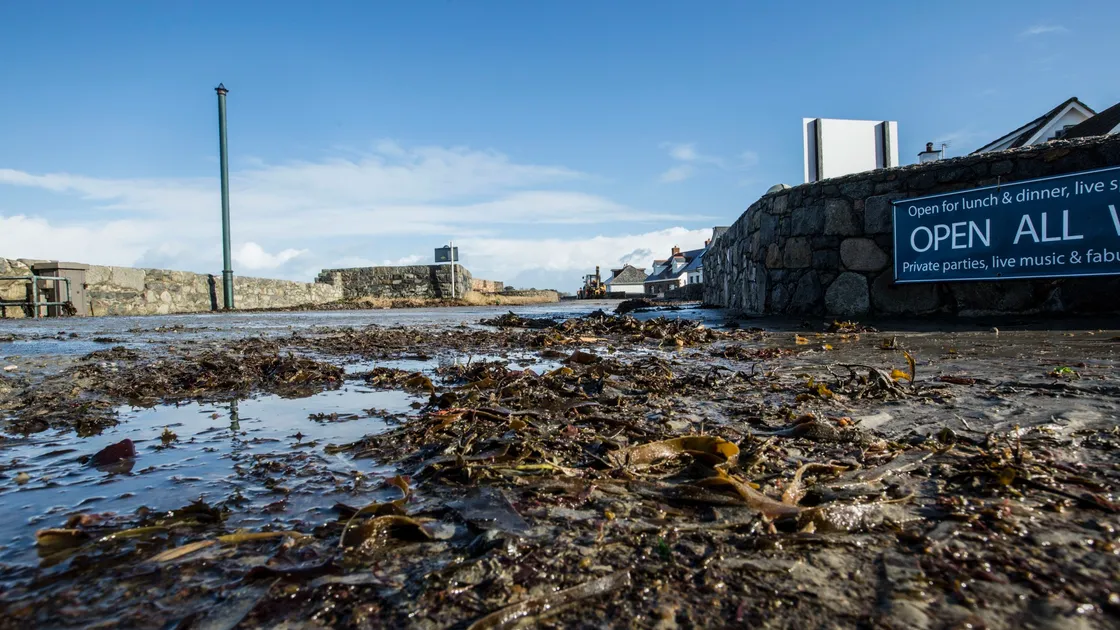 Pic by Adrian Miller 11-02-20.Perelle St Saviour's Coast Road clean up by States Works after Storm Ciara. (27143971)