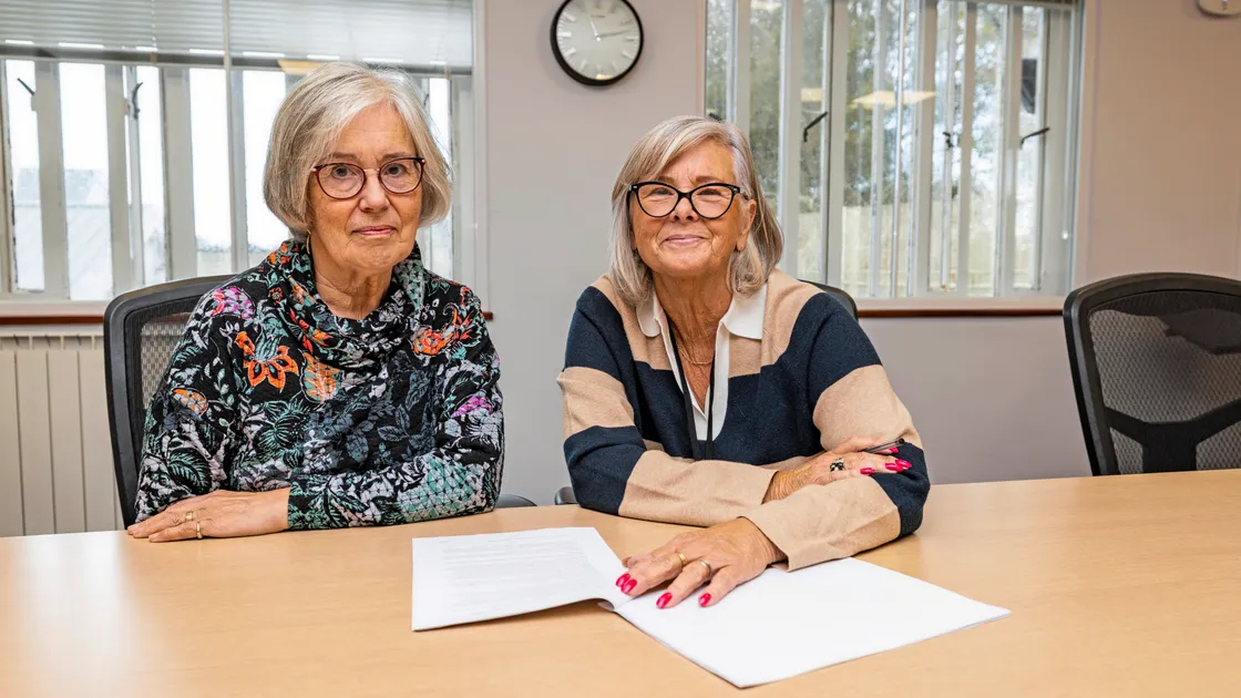 Independent Monitoring Panel members Heather Mauger, left, and Andie Fuller with the annual report