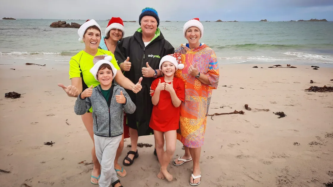 Terry, 8, and 6-year-old Violet Chatfield in front and behind them left to right, Linda Le Page, Jo Hudson, Geoff Le Page and Pauline Marquis. (30345671)