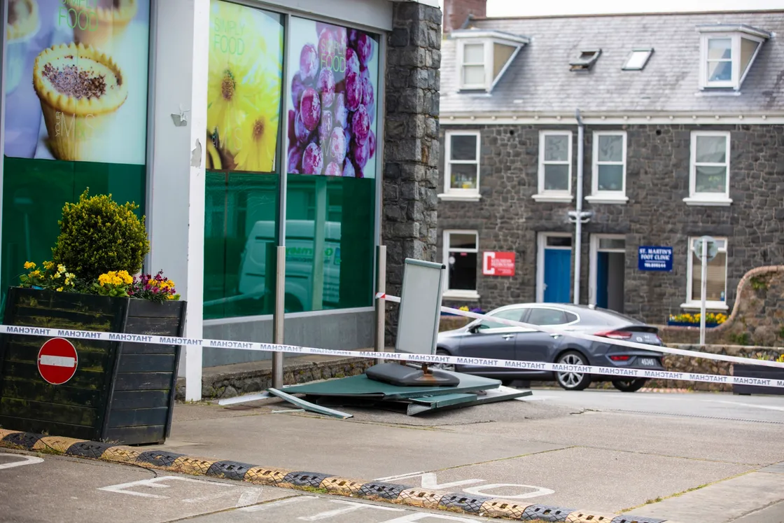Signs at M&S in St Martin's were blown down on Sunday night. (Picture by Peter Frankland, 29509253)