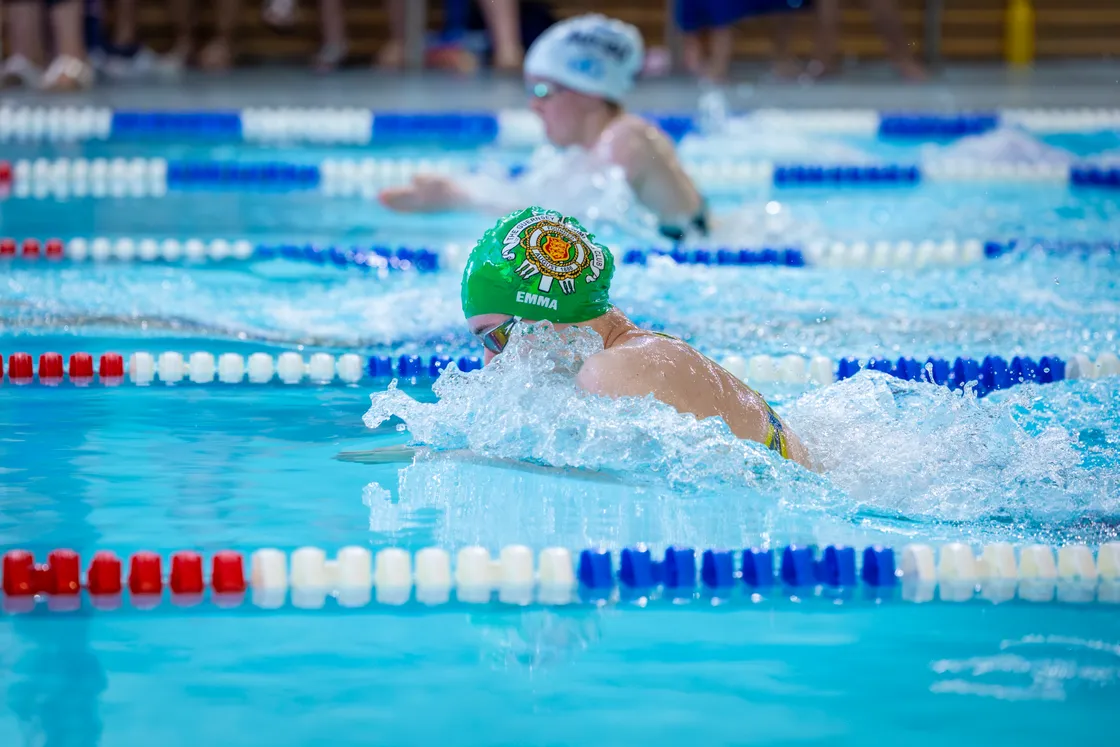 Women’s 50m breaststroke winner Emma Bourgaize.