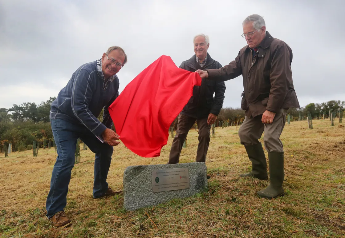 As well as fulfilling parish and island political roles, Martin Ozanne, left, was president of the National Trust of Guernsey. Here he is seen taking part in an unveiling ceremony to mark the formal opening of the Queen’s Jubilee Woodland Walk on trust land at Le Gouffre, with another former trust president, Tony Spruce, centre, and Peter Walpole, founder of the Insurance Corporation of the Channel Islands. (31624271)