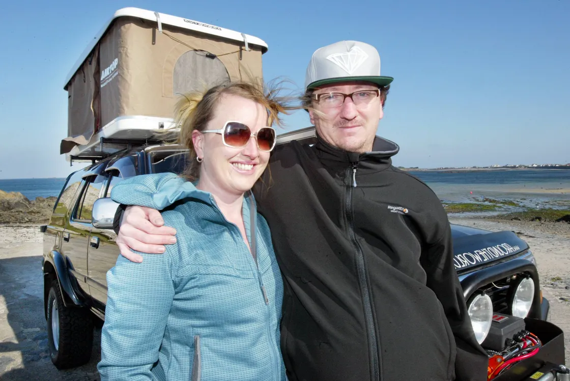 Emma Smart and husband Andy Smith pictured at Fort Grey with the Toyota Surf they used to drive around the world in 800 days. (30221577)