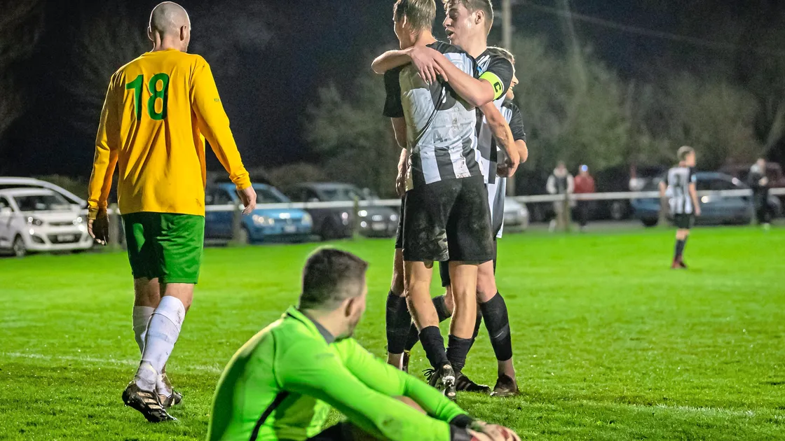 George Mason is congratulated on his goal by Louis Hunter. (Picture by Andrew Le Poidevin, 30582946)