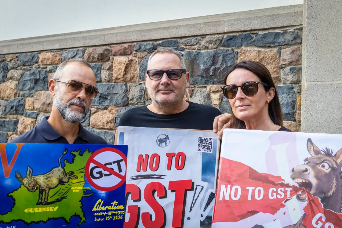 Steve Le Poidevin (middle), owner of Balthazar on the Quay, was part among the protestors.