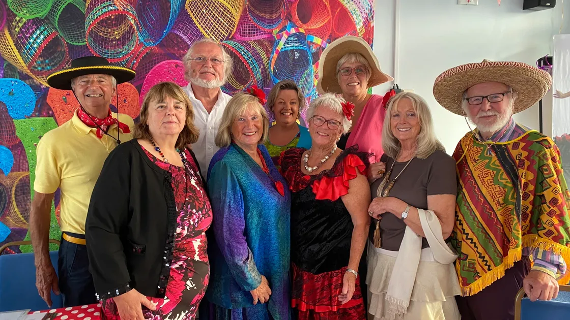 A themed 'Fiesta Espanola' night at The Guernsey Yacht Club raised more than £8,000 for The Guernsey Cheshire Home.
Pictured left to right are; Event organiser Michael Kinnersly, Cherry McMillen, Lord Digby Jones, Maggie Talbot-Cull, Sarah Winsall, Sarah Kinnersly, Rhona Humphries, Lady Jones, Francis Bowerbank. (29853617)