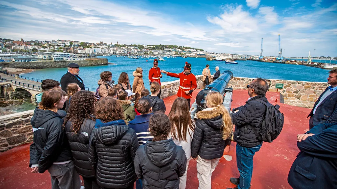French exchange children from Masnieres were in Guernsey yesterday and witnesses the noon day gun being fired at Castle Cornet. (Picture by Sophie Rabey, 33189892)