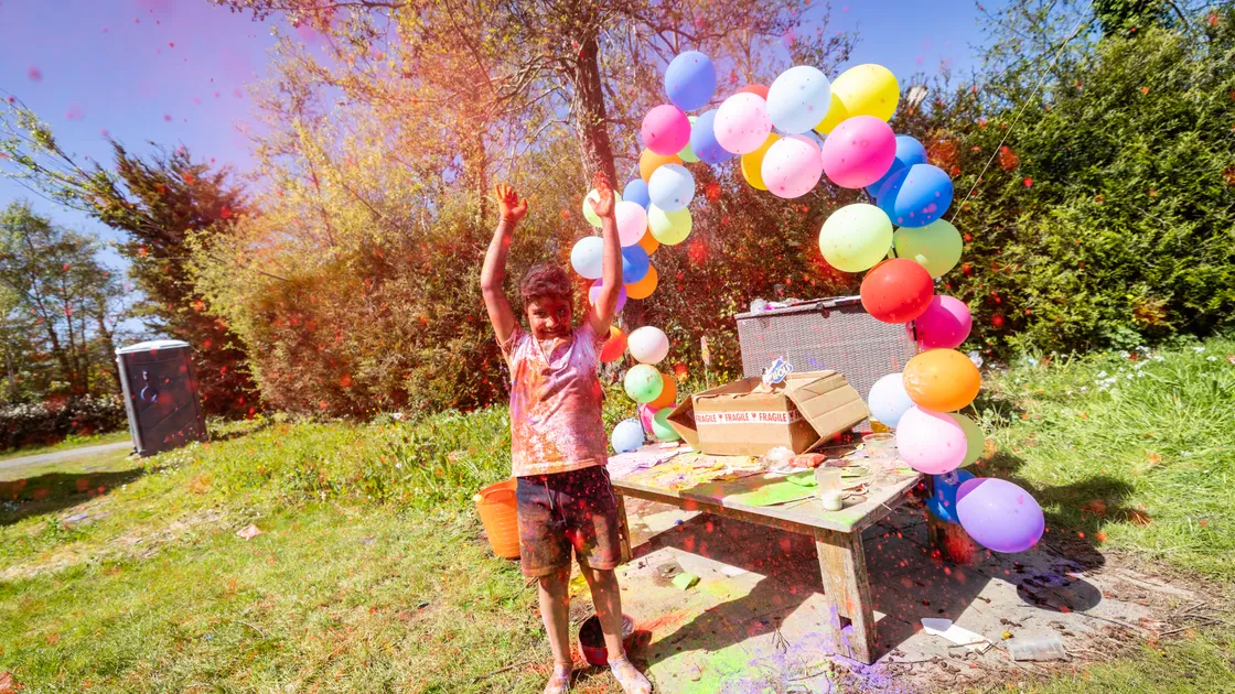 Eight-year-old Arjun Petwal got stuck into Saturday’s festivities in the gardens of Le Pommier.