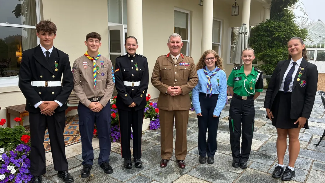 Left to right: Harry Blackwell, George Dyer, Emilie Waylen, Lt-Governor Sir Richard Cripwell, Bella Hughes, Hannah Falla, and Jane Van Der Watt.