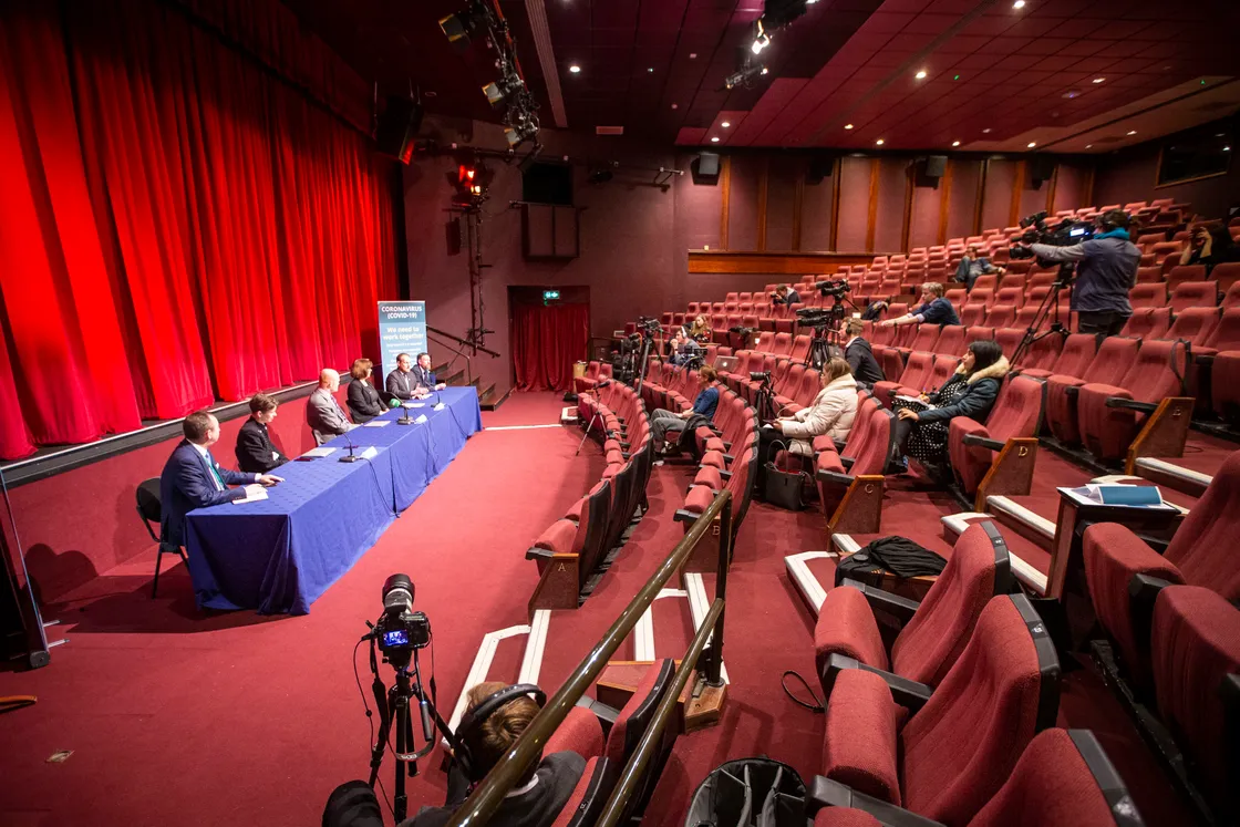 17-03-20.  It was announced at this press conference that from midnight 18 March, anyone travelling into the Bailiwick would have to self-isolate for two weeks. (Picture by Sophie Rabey, 29194734)