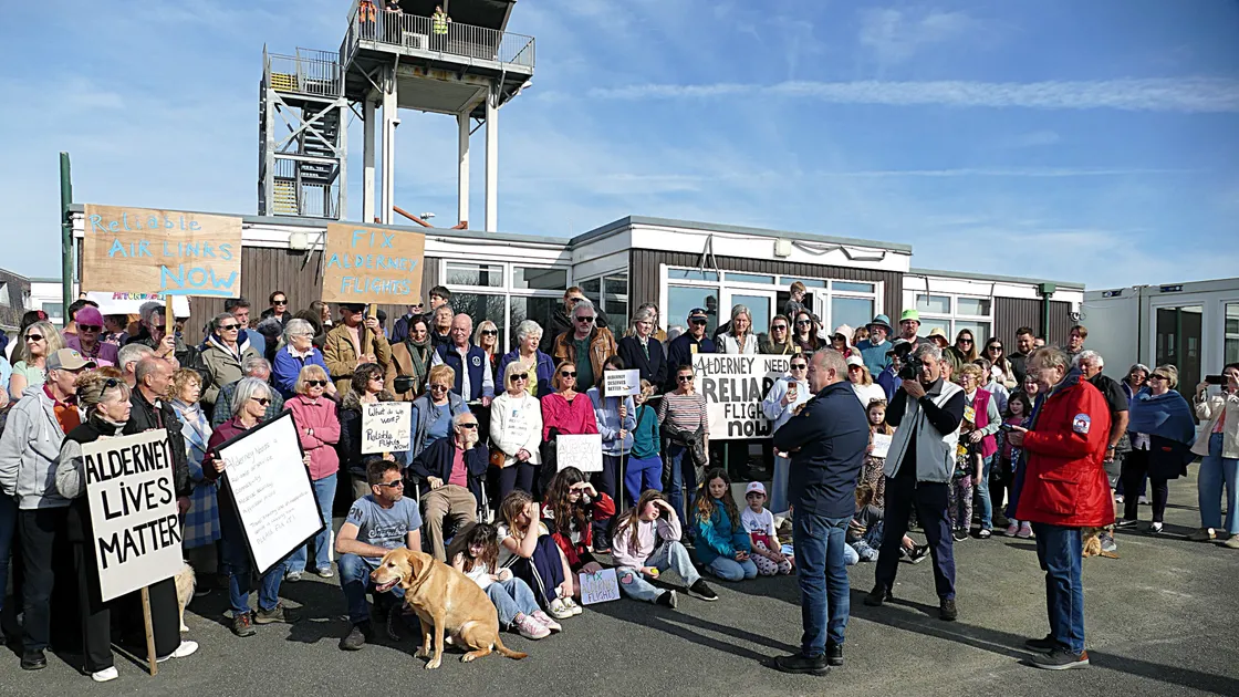 Almost 200 Alderney residents attended the peaceful protest, which was arranged at short notice.
