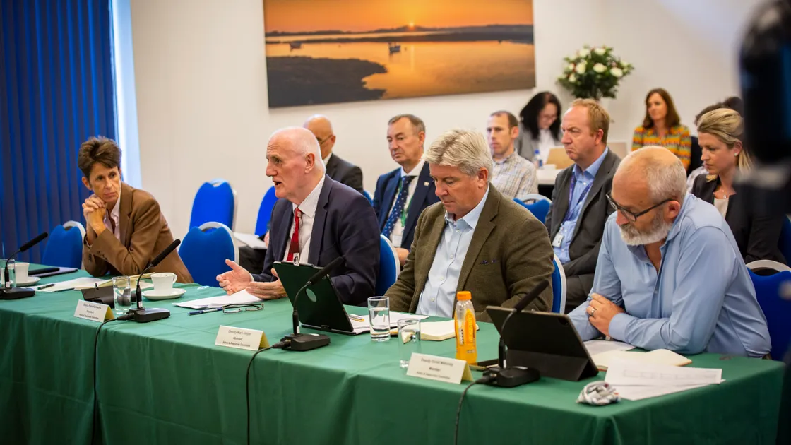 The last time the members of the Policy & Resources Committee were seen operating together was three weeks ago at the latest Scrutiny Management hearing into the Government Work Plan. Left to right: Deputy Soulsby, Deputy Peter Ferbrache, Deputy Mark Helyar and Deputy David Mahoney. Deputy Jonathan Le Tocq was not present. (Picture by Sophie Rabey, 31408114)
