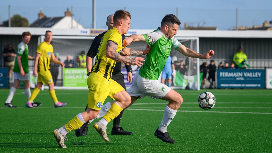 Ross Allen on the ball during GFC's encounter with Haywards Heath Town at Victoria Park last season.