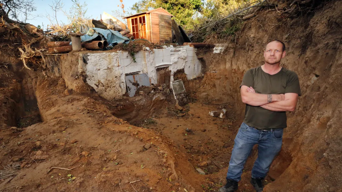 Steve Ogier, the self-proclaimed King of Everland, in the plot of land at Ruette du Frocq, Castel, which he is claiming is an independent country – although the Royal Court ruled against him yesterday.      (Picture by Steve Sarre, 22797627)
