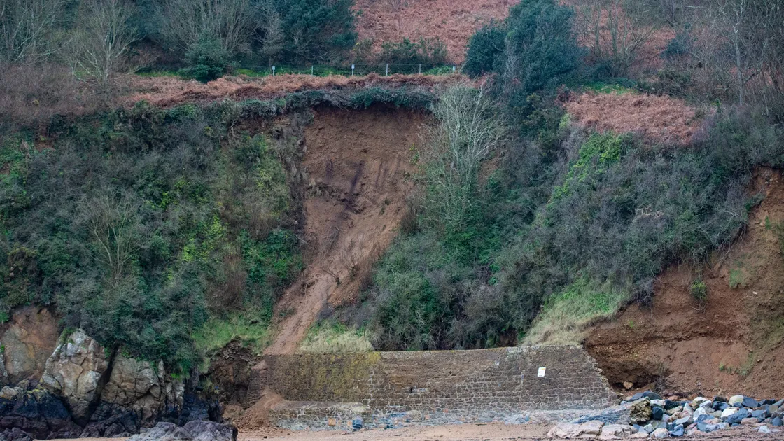 A landslide at Fermain Bay is now eroding the cliff face close to the public path above. (Picture by Peter Frankland, 29108372)