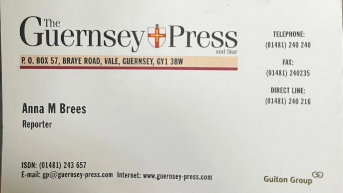 A business card from 2000/2001 when Anna was a reporter at the Guernsey Press.