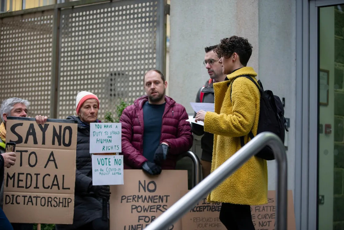 Deputy Tina Bury speaking to some of the protesters. (30430952)