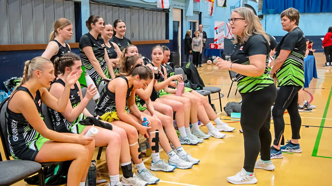 Sally Carns coaching Guernsey’s U19s at the last home inter-insular in 2024.